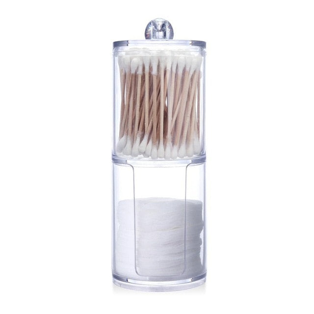 Acrílico Portátil Ronda Contenedor Caja de almacenamiento Organizador de maquillaje Algodón y almohadilla Caja Cosméticos Swab Q-tip Holder Venta al por mayor