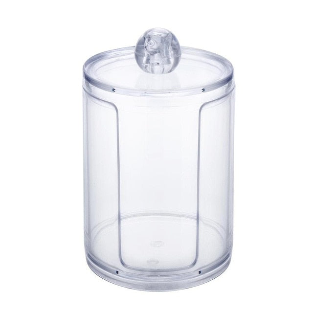 Acrílico Portátil Ronda Contenedor Caja de almacenamiento Organizador de maquillaje Algodón y almohadilla Caja Cosméticos Swab Q-tip Holder Venta al por mayor