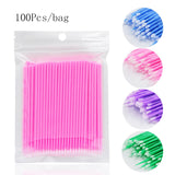 100pcs / Bag Maquillaje desechable Pestañas Pinceles Micro Mascara Brush Extensión de pestañas Herramientas de eliminación de pestañas individuales