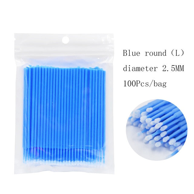 100pcs / Bag Maquillaje desechable Pestañas Pinceles Micro Mascara Brush Extensión de pestañas Herramientas de eliminación de pestañas individuales