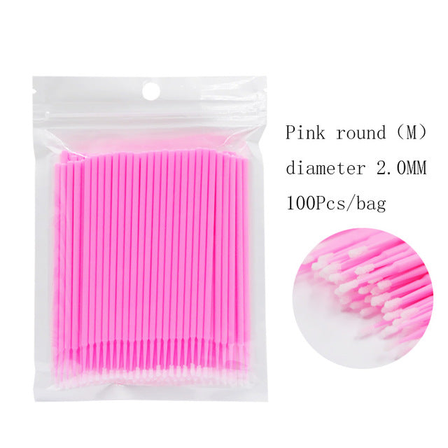 100pcs / Bag Maquillaje desechable Pestañas Pinceles Micro Mascara Brush Extensión de pestañas Herramientas de eliminación de pestañas individuales