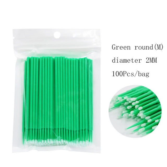 100pcs / Bag Maquillaje desechable Pestañas Pinceles Micro Mascara Brush Extensión de pestañas Herramientas de eliminación de pestañas individuales